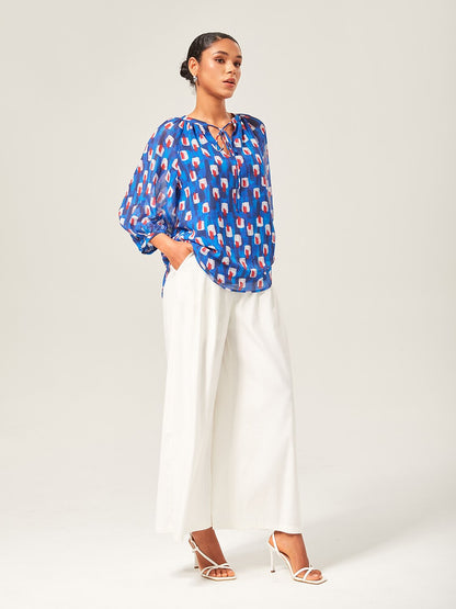 Geometric Chiffon Lantern Sleeve Top