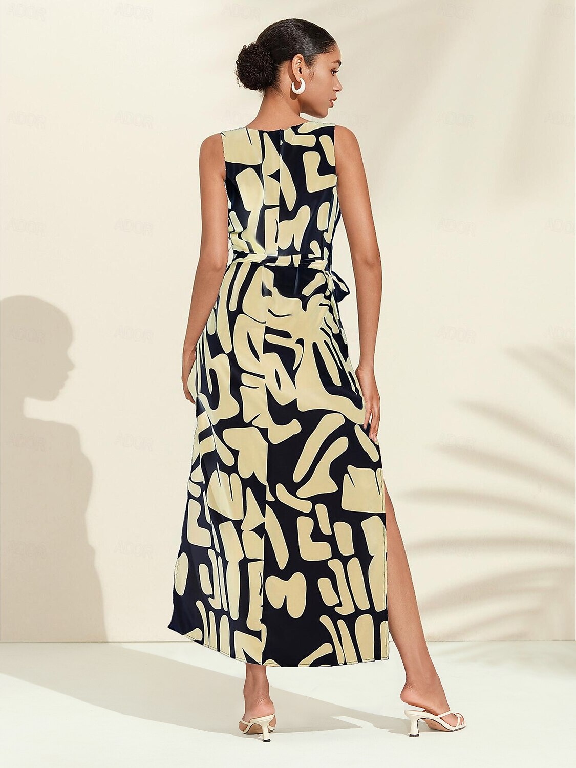 Matte Satin Sleeveless Floral Print Vacation-Style Maxi Dress