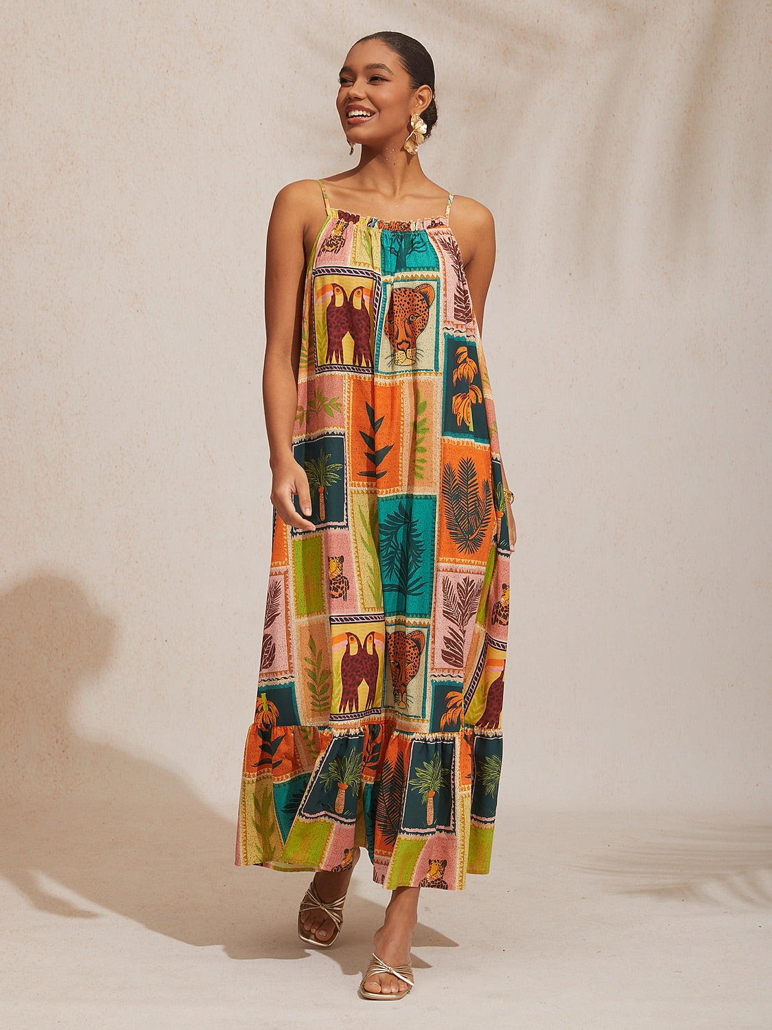 Vacation Beach Element Loose fit Chiffon Cami Dress