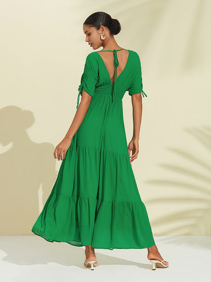 Chiffon Halter Tie Back Smock Maxi Dress