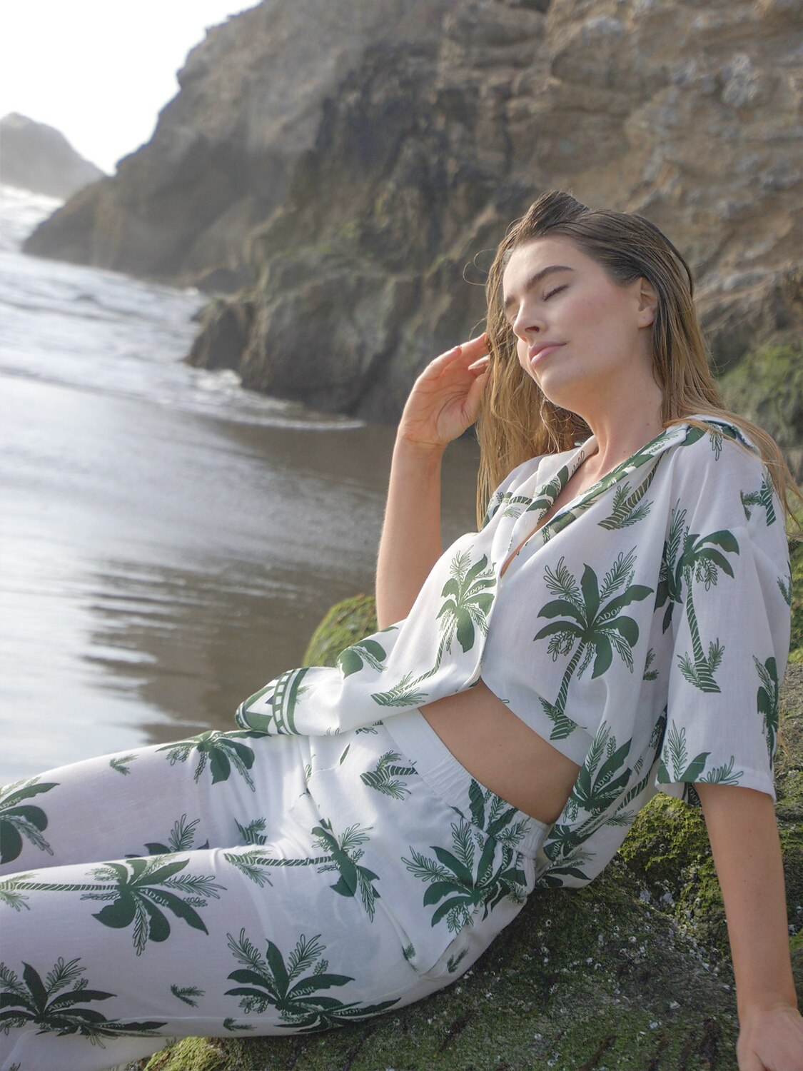 Vacation Palm Tree Print Loose Two-Piece Set