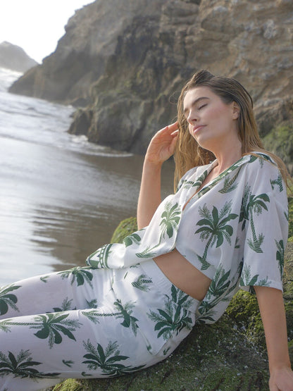 Vacation Palm Tree Print Loose Two-Piece Set