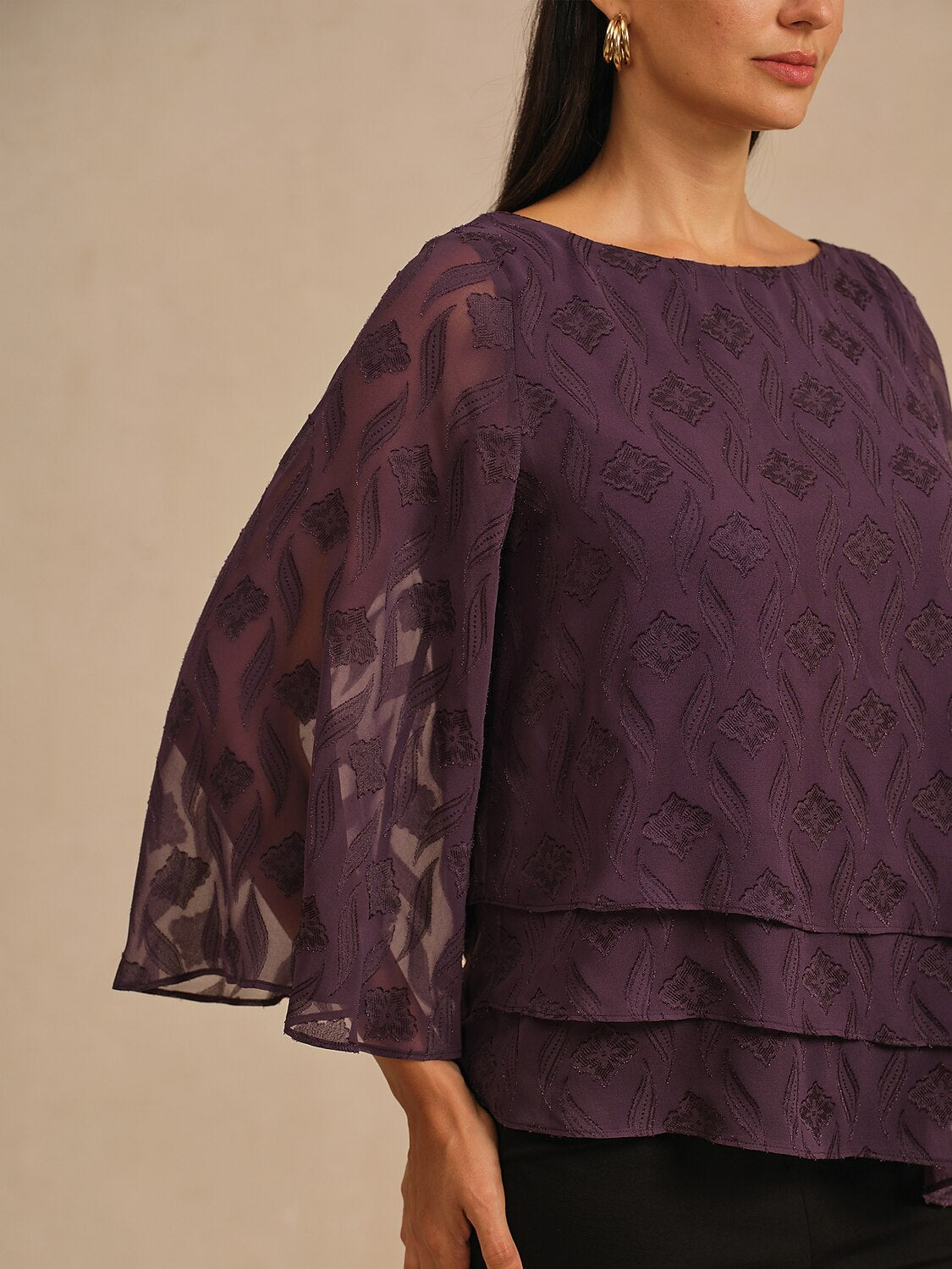 Elegant Flared Sleeves Layered Hem Chiffon Blouse