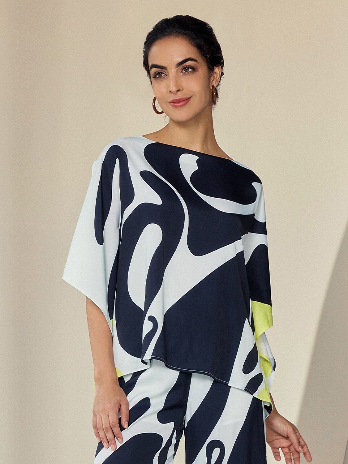 Satin Silk Shirt Color Combo Magyar Black Flowy Graphic