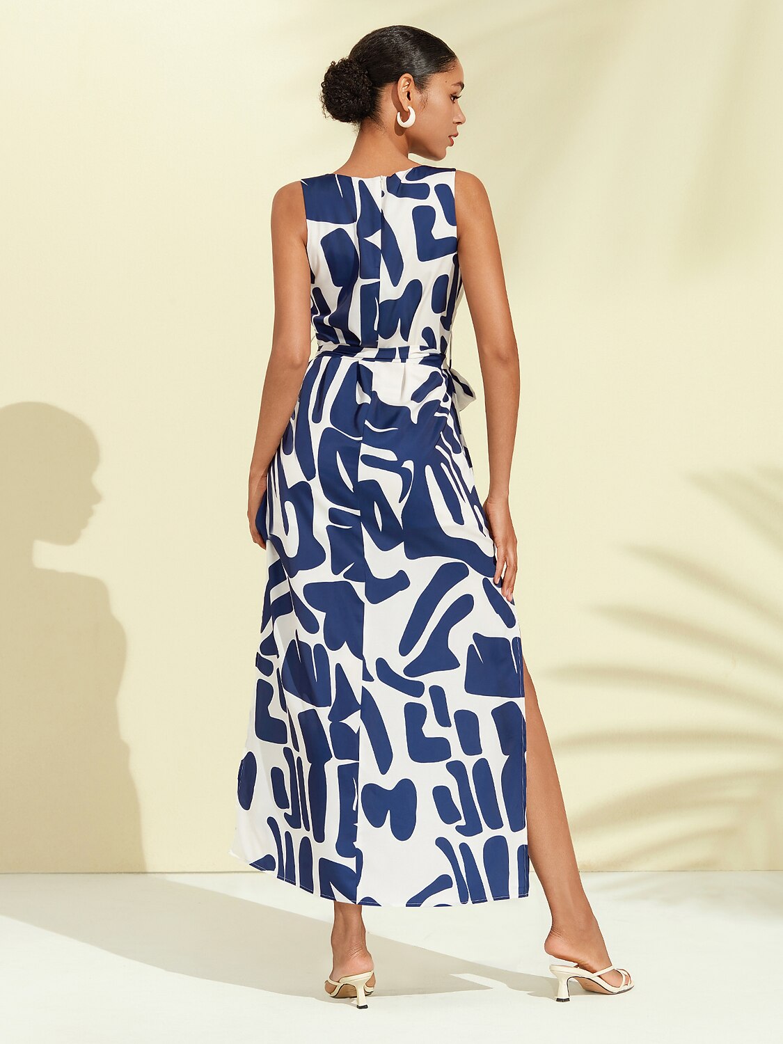 Matte Satin Sleeveless Floral Print Vacation-Style Maxi Dress