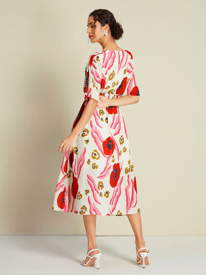 Chiffon Abstract Floral Print Maxi Dress Vacation