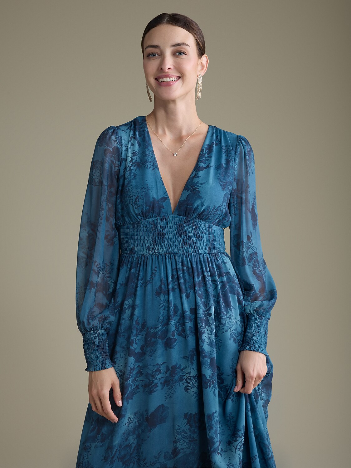 Elegant Floral Print Chiffon Maxi Wedding Guest Dress