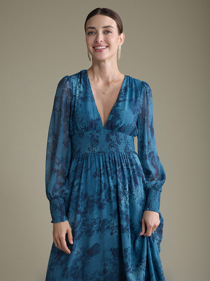 Elegant Floral Print Chiffon Maxi Wedding Guest Dress