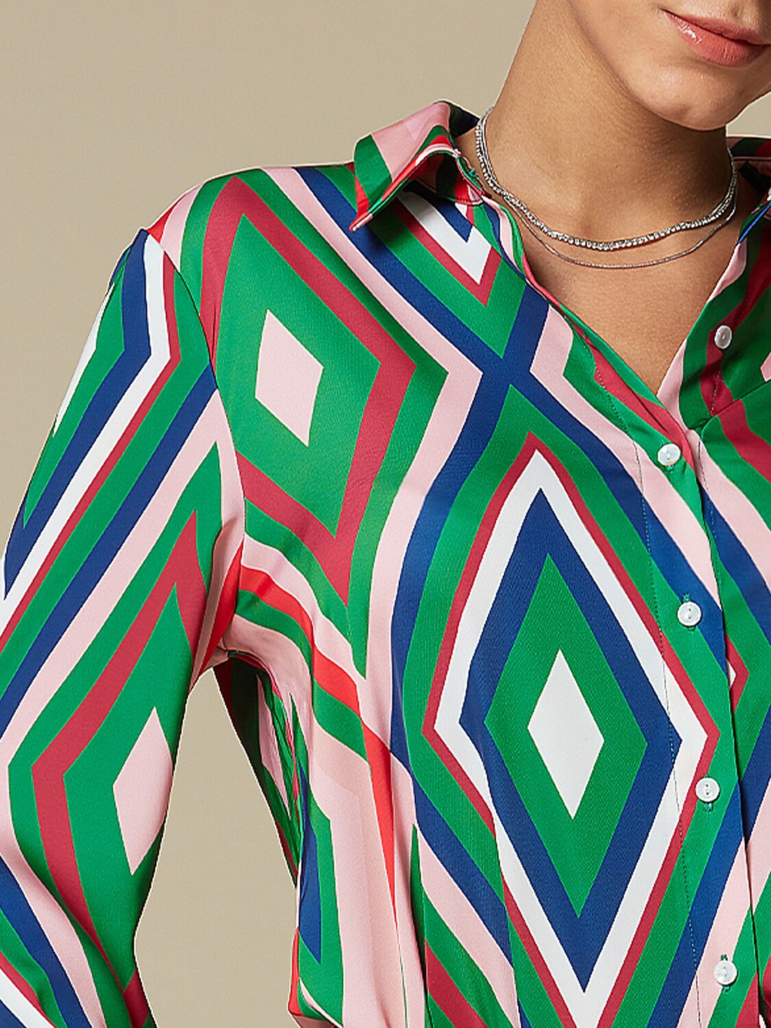 Satin Geometric Print Casual Shirt