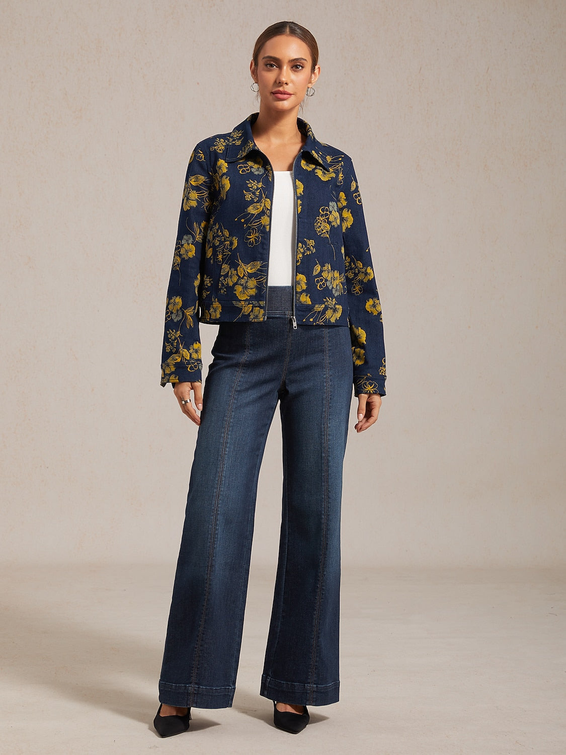 Casual Daily Solid Color Wide Leg Denim Pants