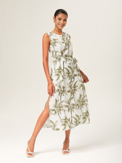 Linen-Like Sleeveless Midi Dress