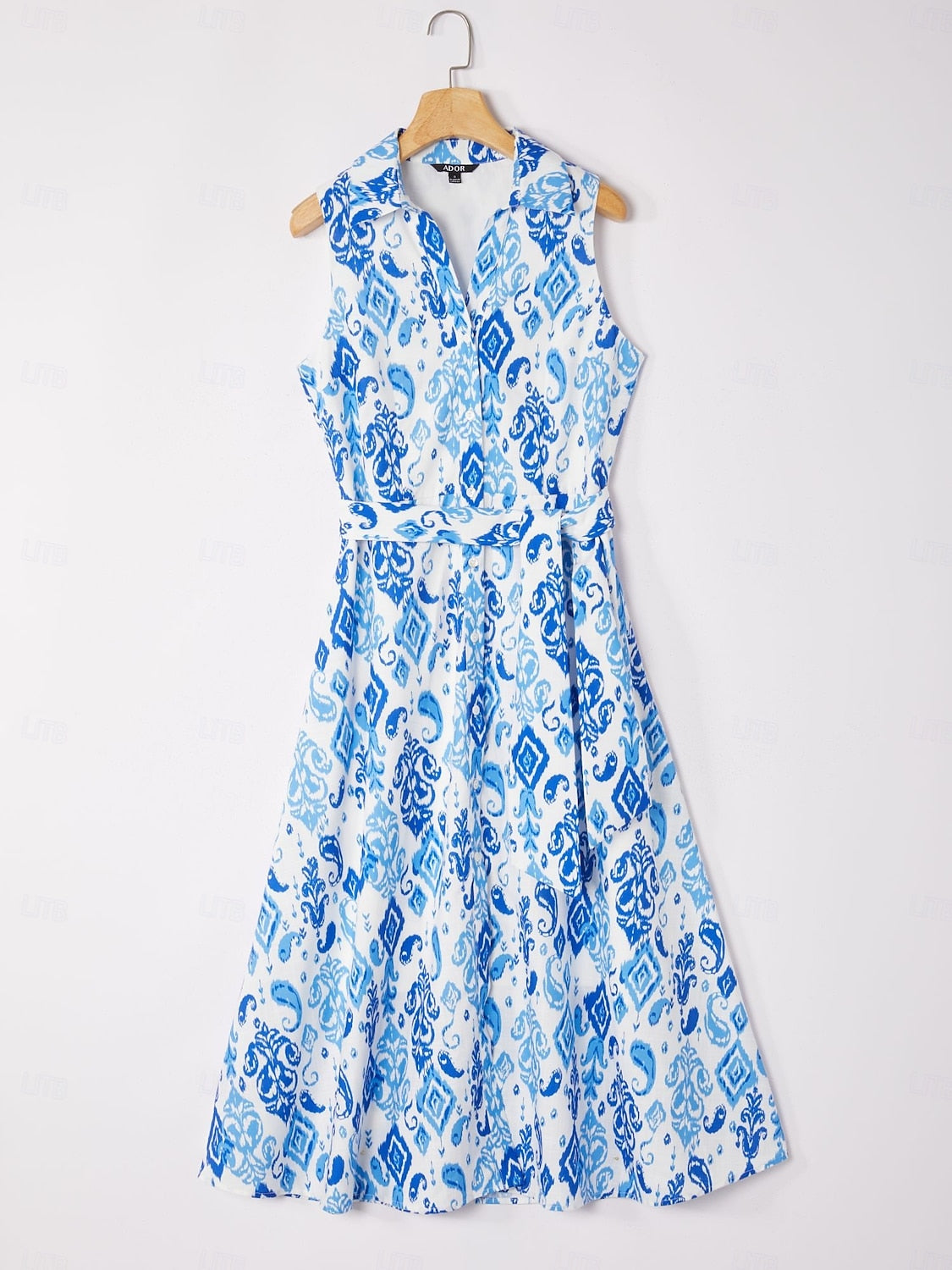 Monochrome Print Linen Look Midi Shirt Dress