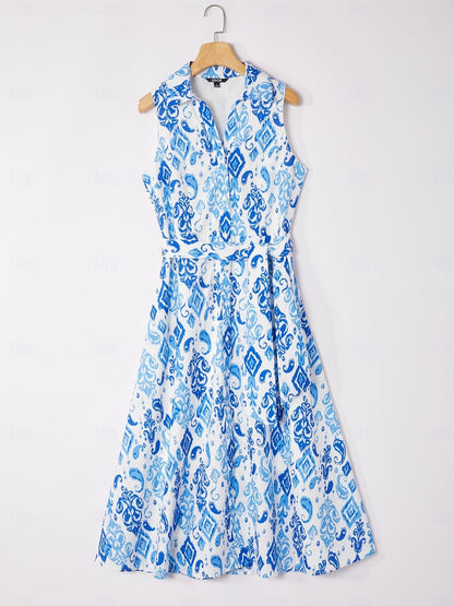 Monochrome Print Linen Look Midi Shirt Dress