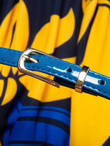 Midi Dress Midi Dress Yellow less Floral Belted Printing High Pattern Dress