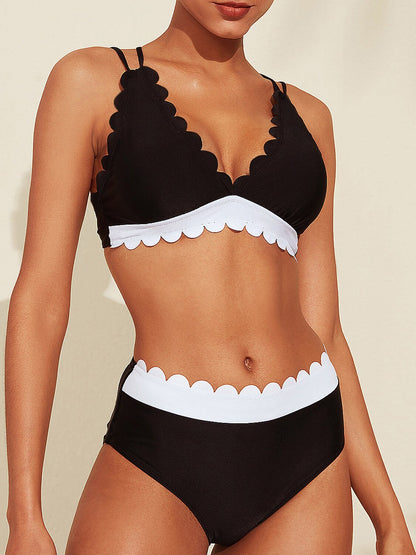 Petal Border Longline Triangle Bikini Set