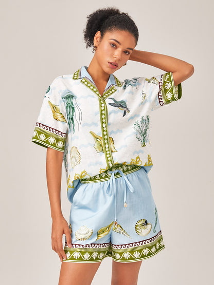 Linen Like Ocean-Themed Placement Print Set