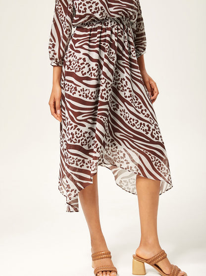 Animal Print Ruched Three Quarter Sleeve Dress