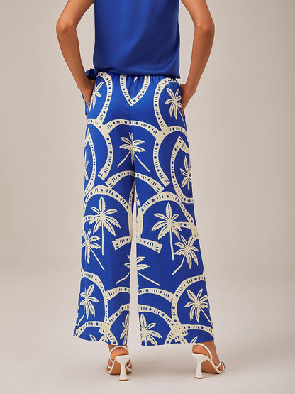 Elastic Waist Geometric Print Wide Leg Pants