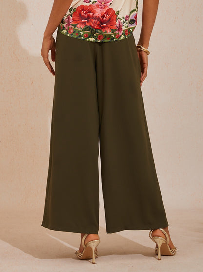 Vacation Elastic Drawstring Wide leg Pants