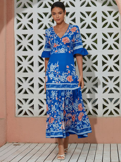 Maxi Dress Satin Floral Printing