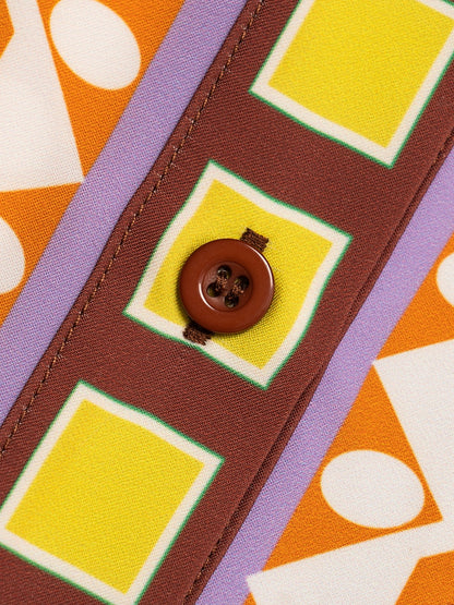 Shirt Brown Bohemian Geometric Graphic Satin Silk