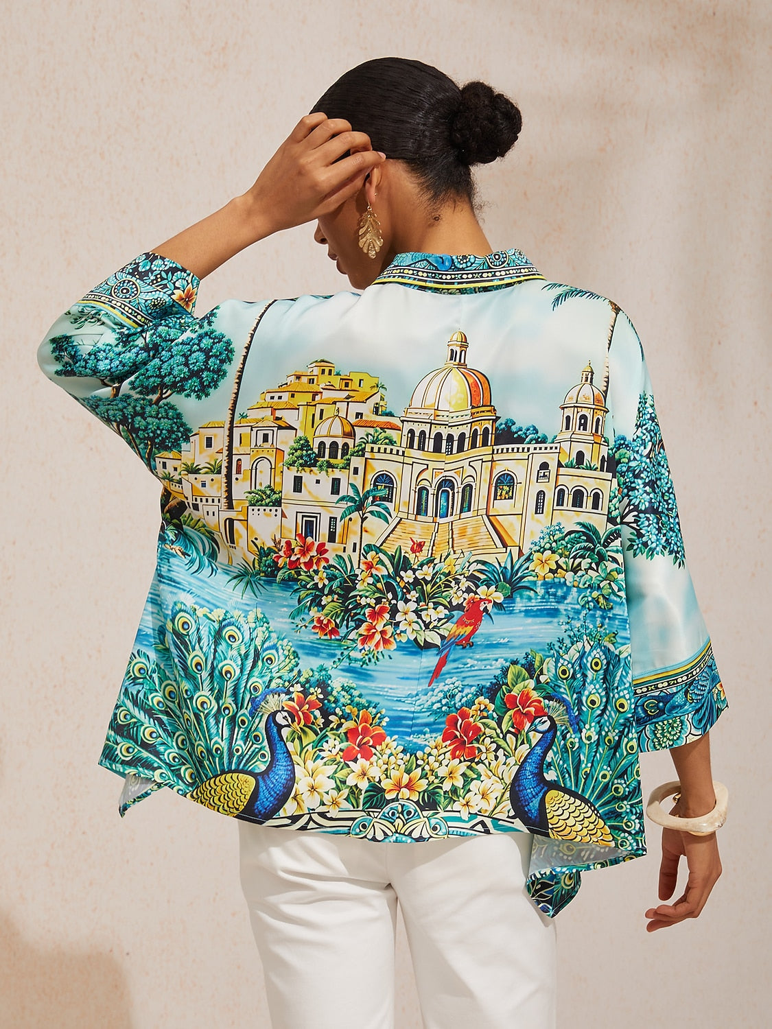 Balearic Islands Blue Silky Satin Dolman Sleeve Top