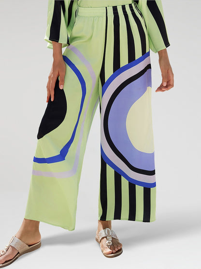 Satin Geometric Print Relaxed Elasticity Straight Pants