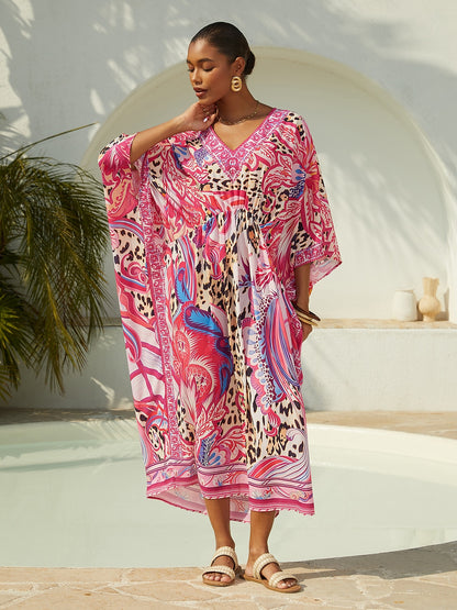 Vacation Paisley Leopard Print Chiffon Maxi Dress