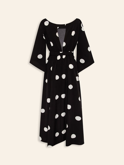 Black Polka Dot Print Asymetric Hem Off-Shoulder Dress