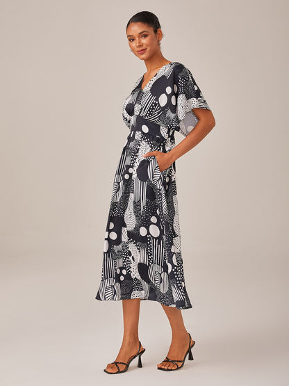 Midi Dress Chiffon Geometric Polka Dot Print