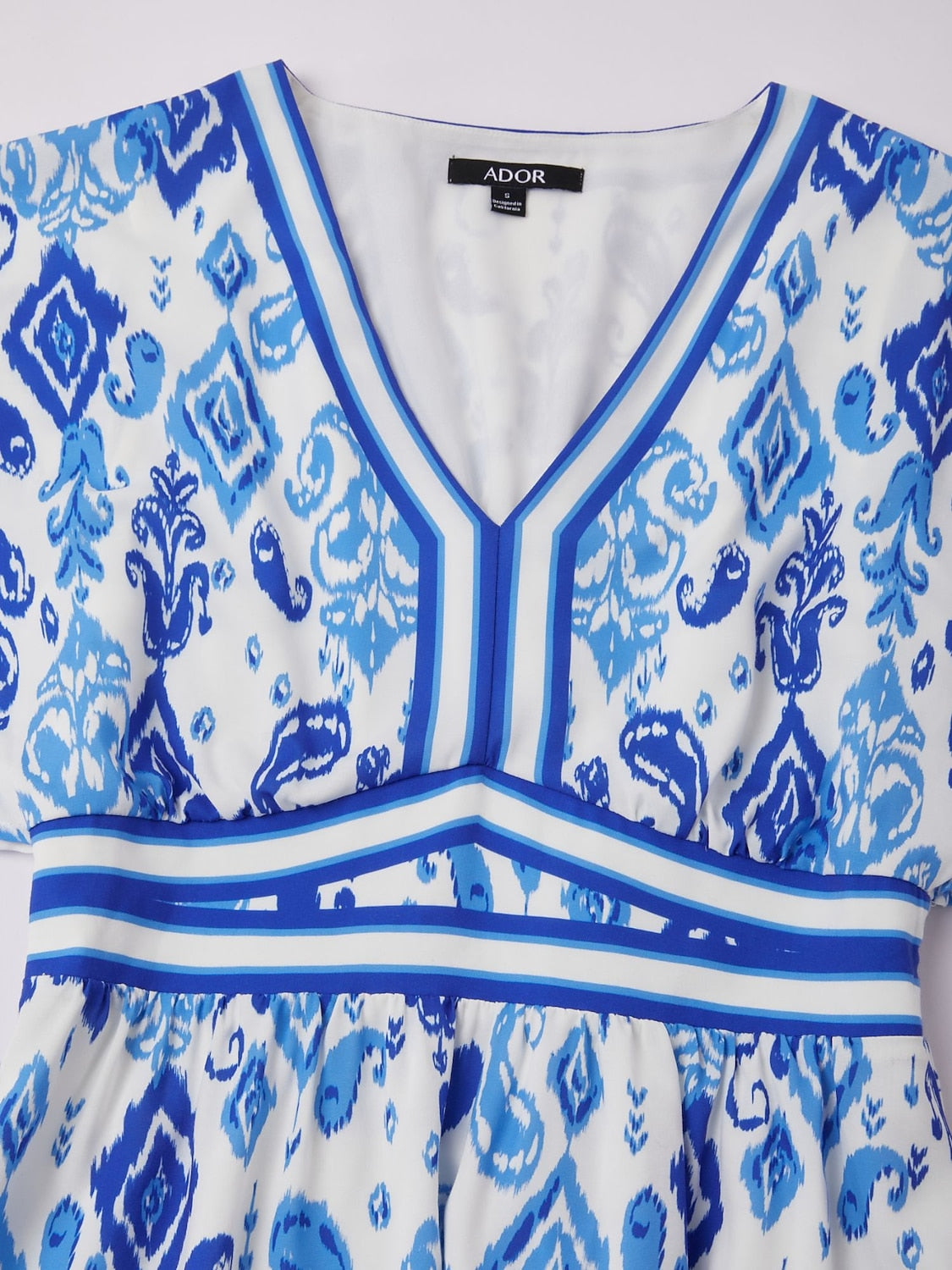 Blue Monochrome Print Empire Waist Midi Dress