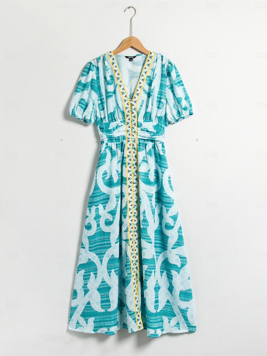 Puff Sleeve V Neck Maxi Dress