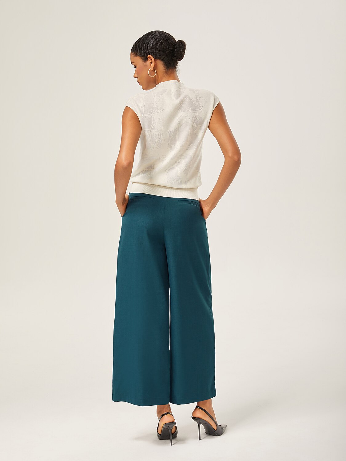 Ivory Wool Jacquard Mock Neck Knit Top