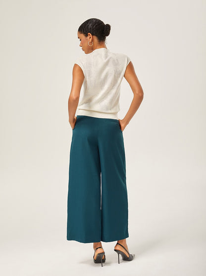 Ivory Wool Jacquard Mock Neck Knit Top