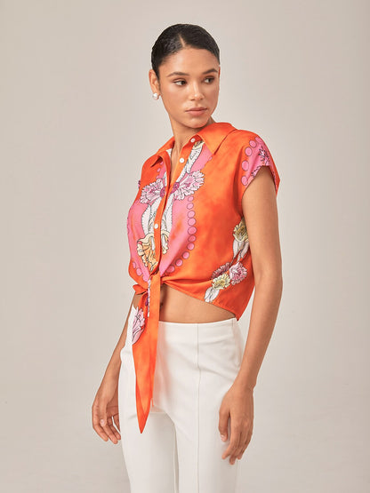 Vacation Style Orange Crop Tie Top