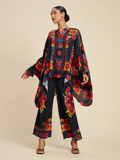 Top Chiffon Floral Print Lapel Ethnic Style