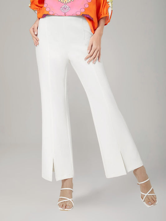 Elegant White Wide Flared Trousers