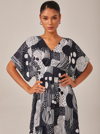 Midi Dress Chiffon Geometric Polka Dot Print