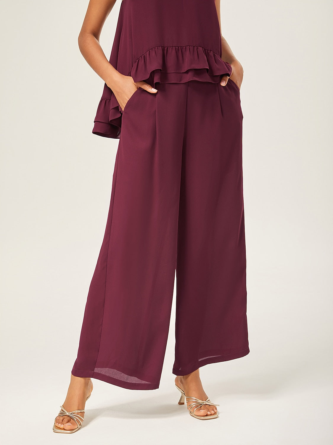 Loose Culottes Wide Leg Full Length Chiffon Pants