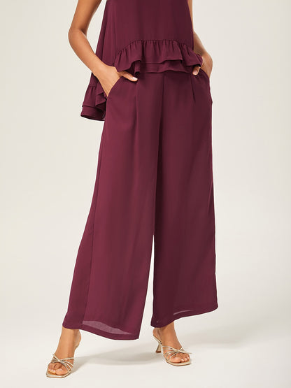 Loose Culottes Wide Leg Full Length Chiffon Pants