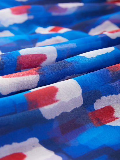 Geometric Color-Block Chiffon Maxi Dress