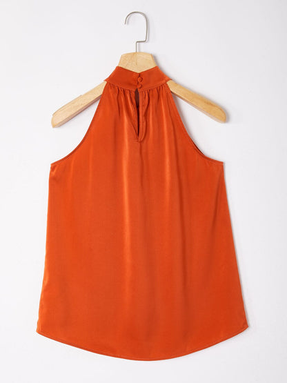 Satin Orange Stand Collar Wide Leg Pants Set