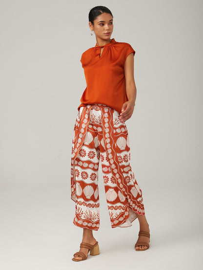 Orange Stand-Up Collar Sleeveless Knotted Top