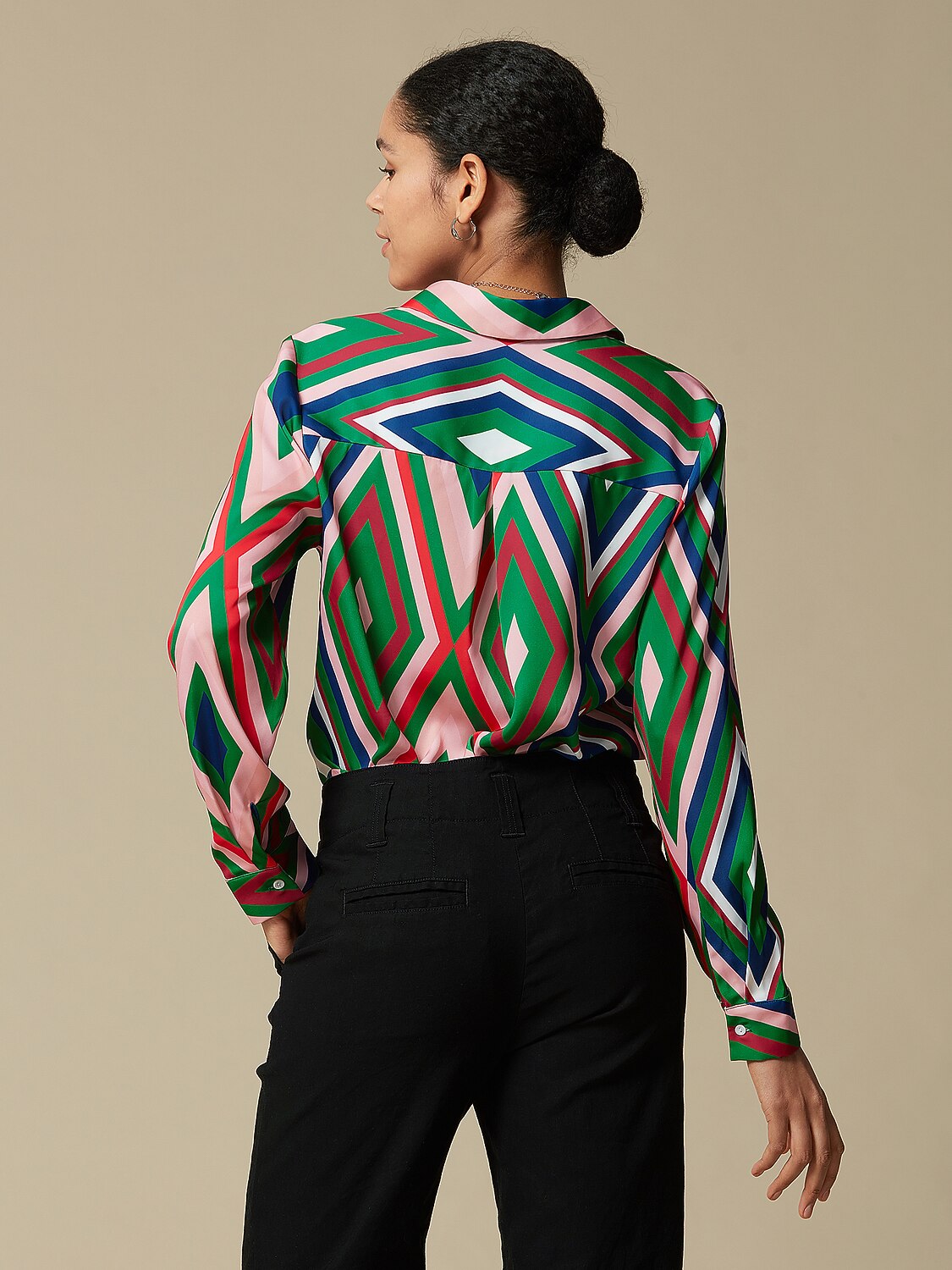 Satin Geometric Print Casual Shirt