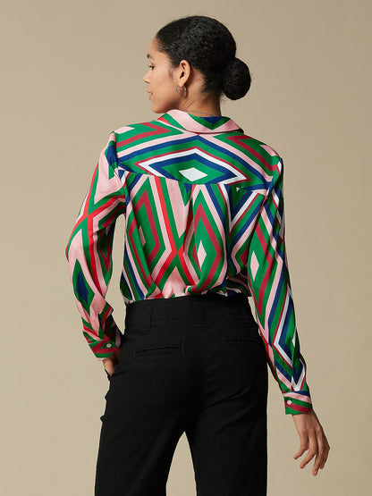 Satin Geometric Print Casual Shirt