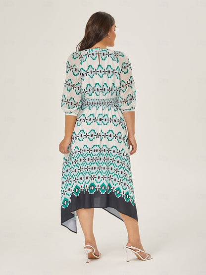 Geometric Cinched Waist Midi Dress