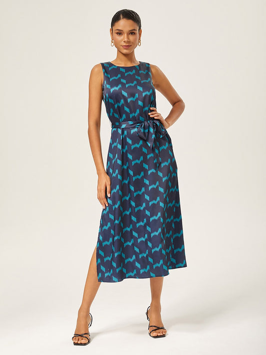 Matte Satin Geometric Sleeveless Maxi Dress