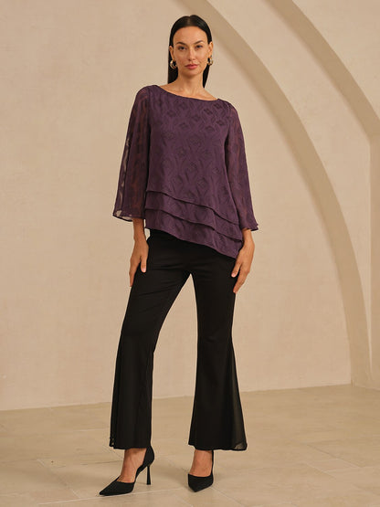 Elegant Flared Sleeves Layered Hem Chiffon Blouse