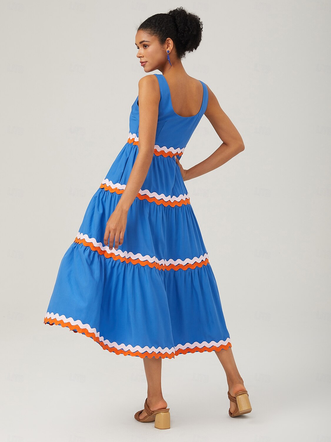 Tencel Layered Ruched Color-Block Webbing Dress