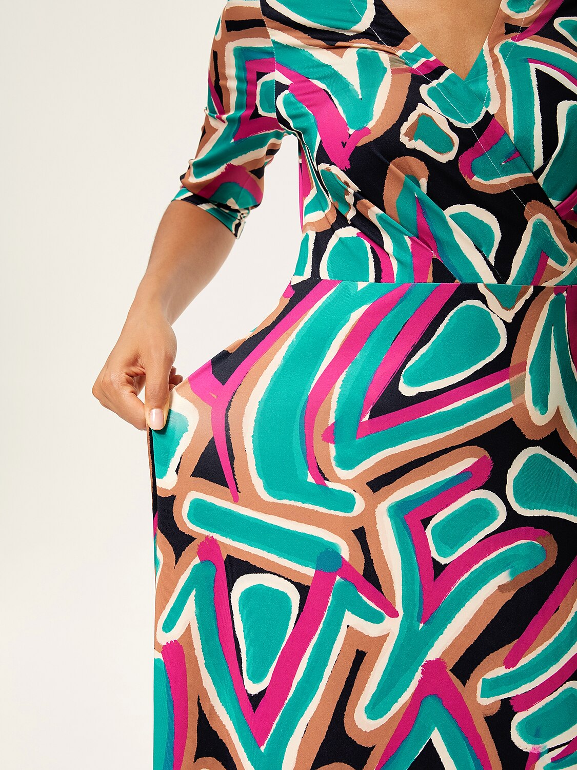 Colorful Abstract Printed Stretch Wrap Dress